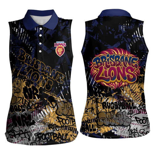 Brisbane Lions Women Sleeveless Polo Shirt Urban Graffiti Street Art - Bold Abstract Spray Paint