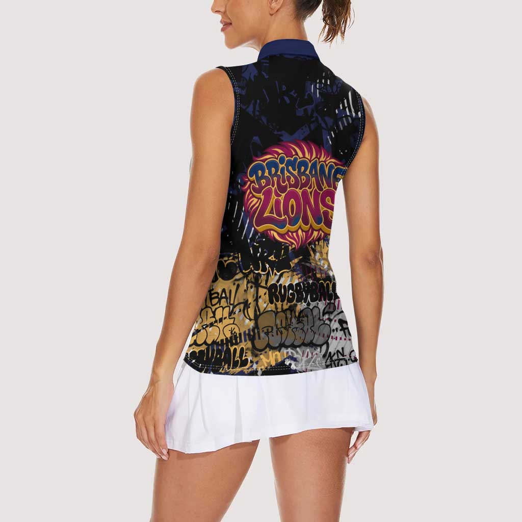 Brisbane Lions Women Sleeveless Polo Shirt Urban Graffiti Street Art - Bold Abstract Spray Paint