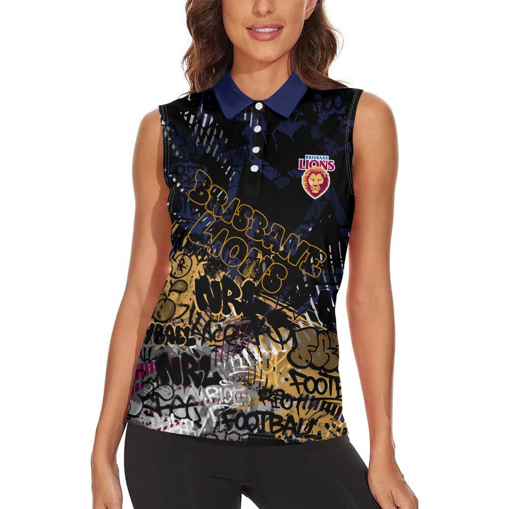 Brisbane Lions Women Sleeveless Polo Shirt Urban Graffiti Street Art - Bold Abstract Spray Paint
