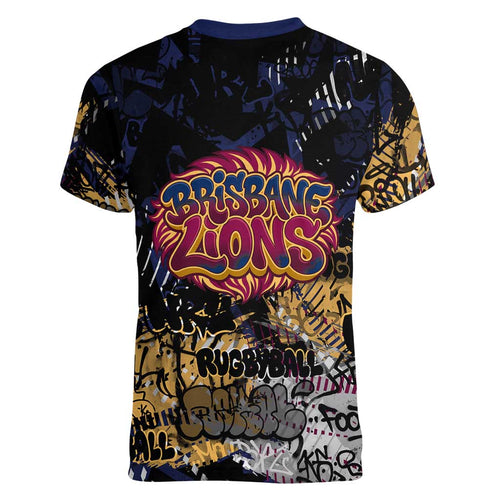 Brisbane Lions Women V-Neck T-Shirt Urban Graffiti Street Art - Bold Abstract Spray Paint