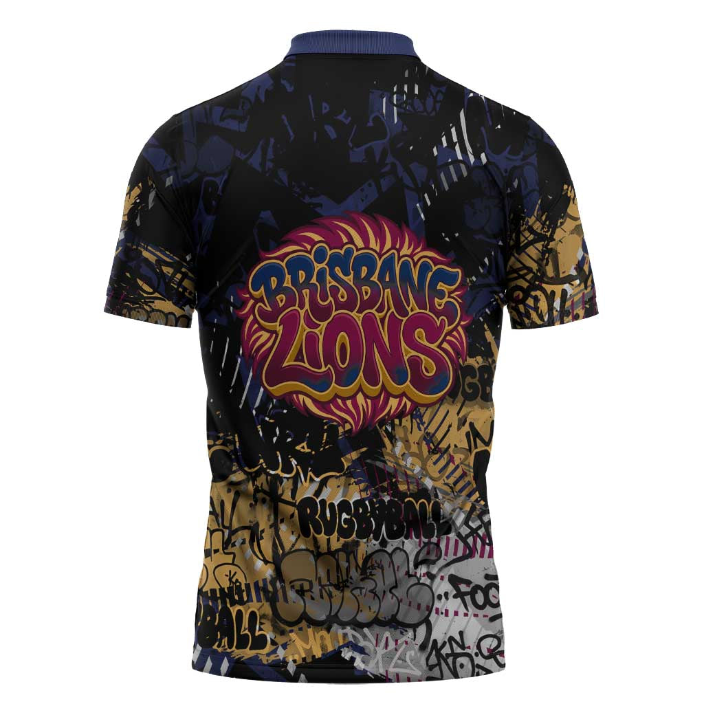 Brisbane Lions Zipper Polo Shirt Urban Graffiti Street Art - Bold Abstract Spray Paint