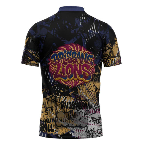Brisbane Lions Zipper Polo Shirt Urban Graffiti Street Art - Bold Abstract Spray Paint