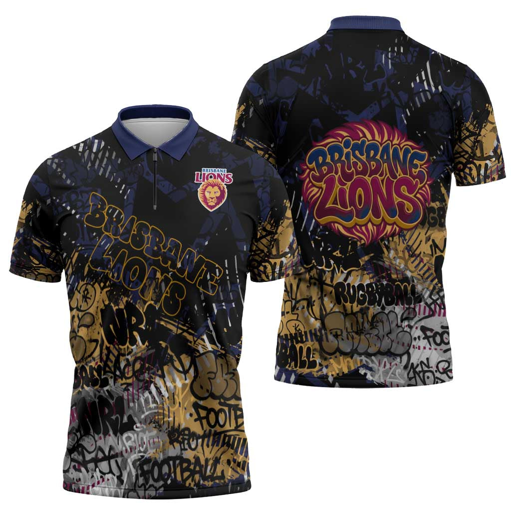 Brisbane Lions Zipper Polo Shirt Urban Graffiti Street Art - Bold Abstract Spray Paint