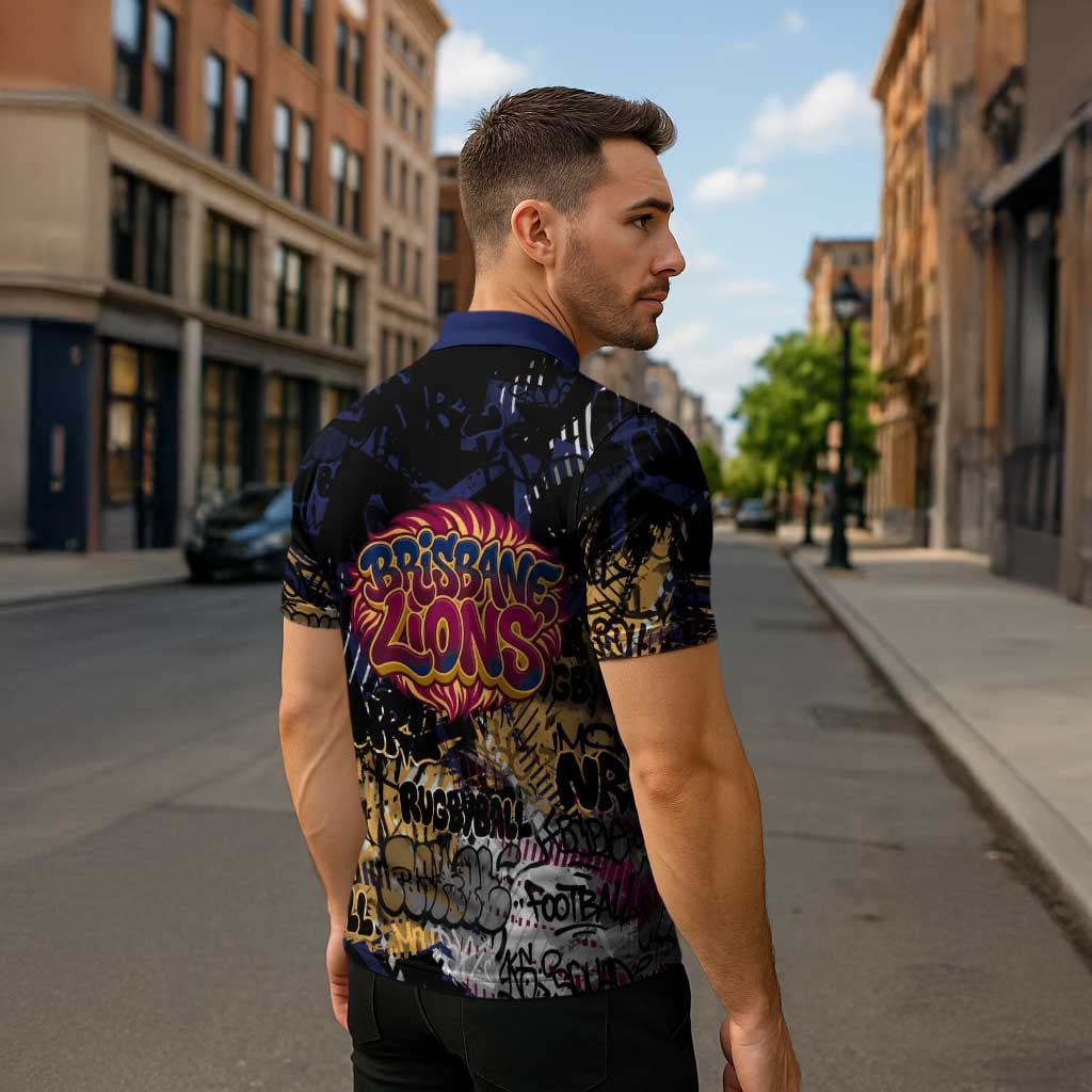 Brisbane Lions Zipper Polo Shirt Urban Graffiti Street Art - Bold Abstract Spray Paint
