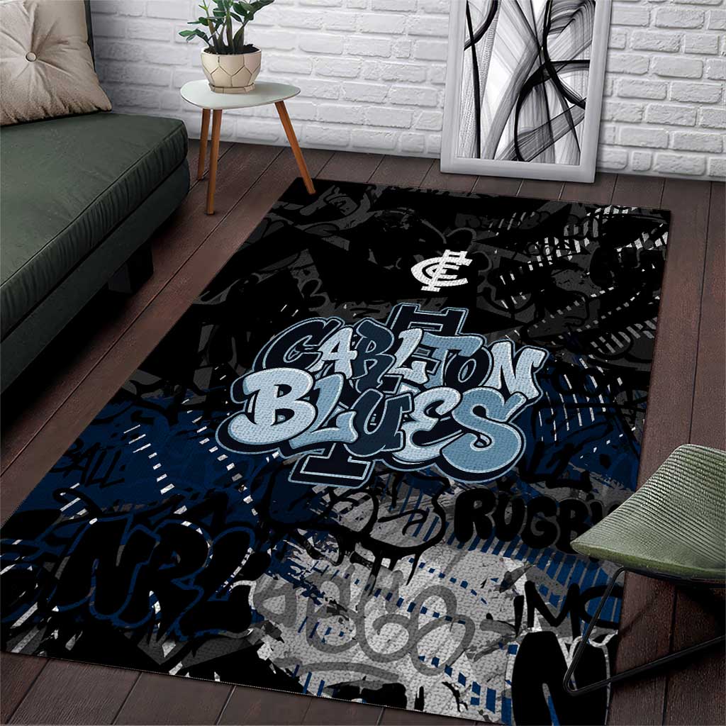 Carlton Blues Area Rug Urban Graffiti Street Art - Bold Abstract Spray Paint
