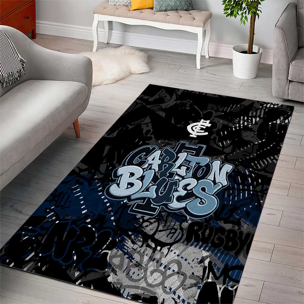 Carlton Blues Area Rug Urban Graffiti Street Art - Bold Abstract Spray Paint