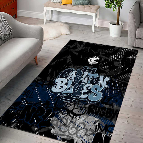 Carlton Blues Area Rug Urban Graffiti Street Art - Bold Abstract Spray Paint