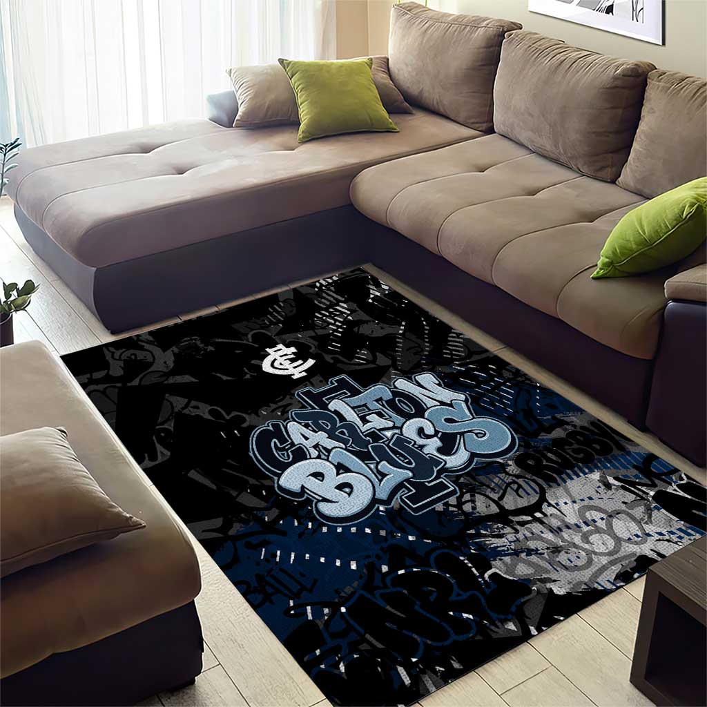 Carlton Blues Area Rug Urban Graffiti Street Art - Bold Abstract Spray Paint