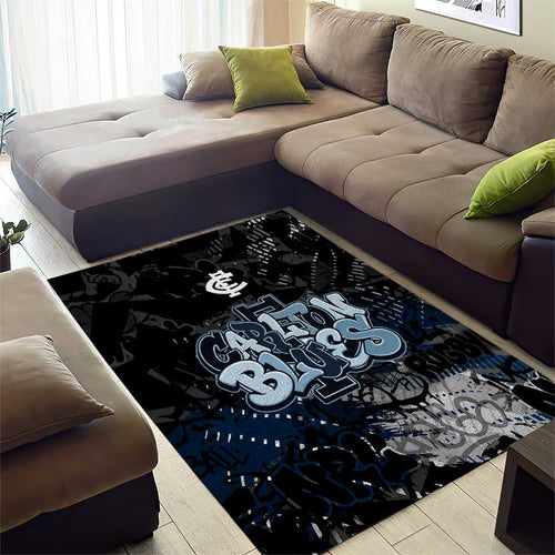 Carlton Blues Area Rug Urban Graffiti Street Art - Bold Abstract Spray Paint