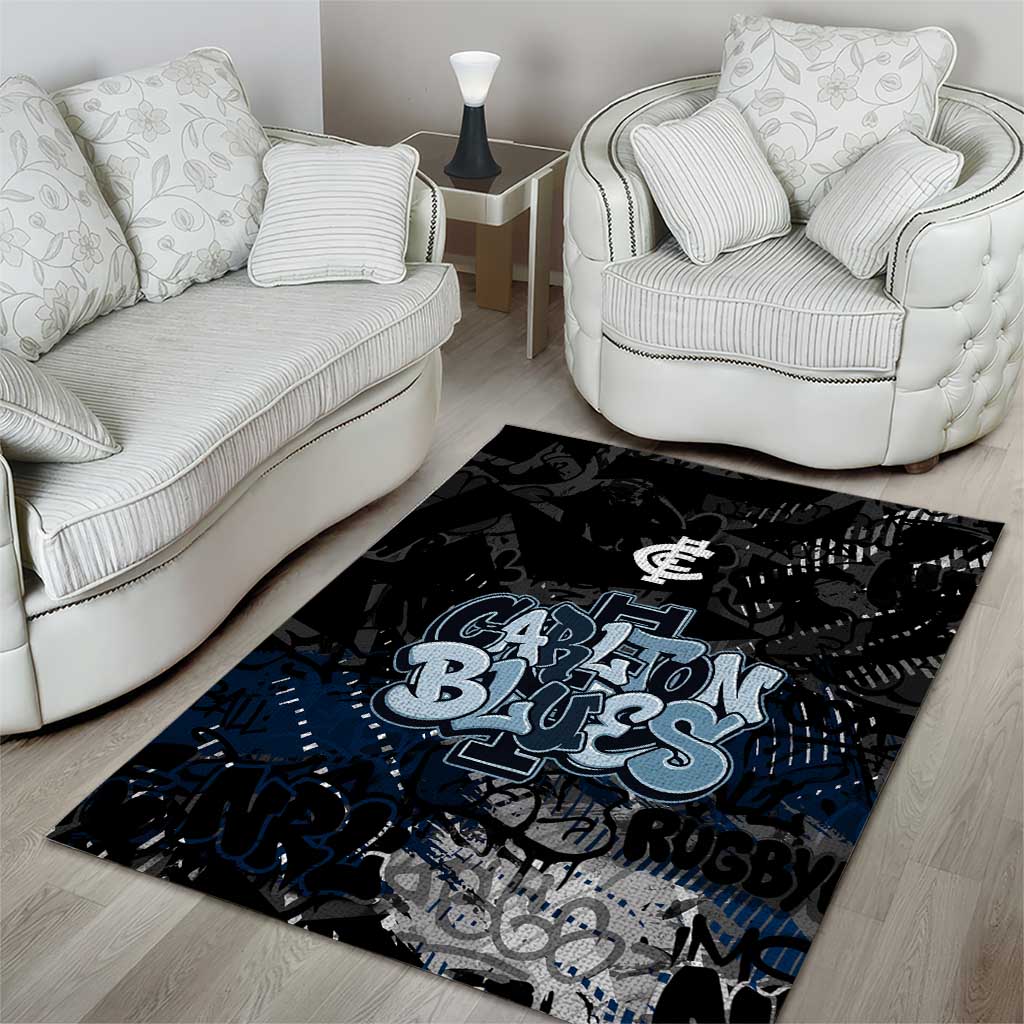 Carlton Blues Area Rug Urban Graffiti Street Art - Bold Abstract Spray Paint