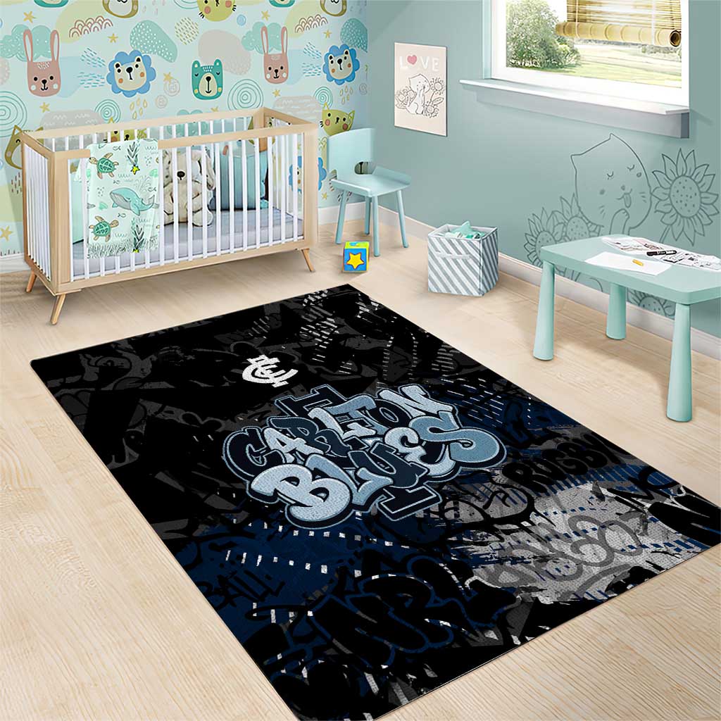 Carlton Blues Area Rug Urban Graffiti Street Art - Bold Abstract Spray Paint