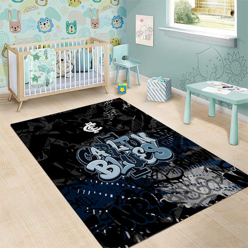 Carlton Blues Area Rug Urban Graffiti Street Art - Bold Abstract Spray Paint