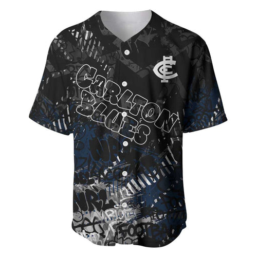 Carlton Blues Baseball Jersey Urban Graffiti Street Art - Bold Abstract Spray Paint