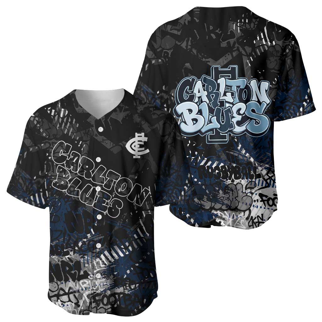 Carlton Blues Baseball Jersey Urban Graffiti Street Art - Bold Abstract Spray Paint