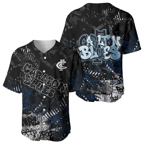 Carlton Blues Baseball Jersey Urban Graffiti Street Art - Bold Abstract Spray Paint