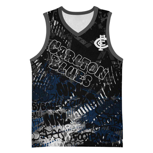 Carlton Blues Basketball Jersey Urban Graffiti Street Art - Bold Abstract Spray Paint