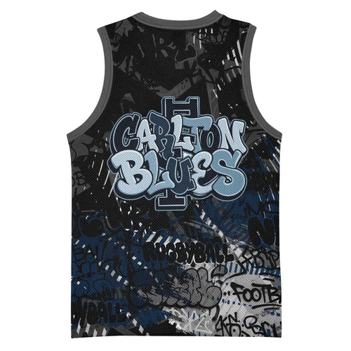 Carlton Blues Basketball Jersey Urban Graffiti Street Art - Bold Abstract Spray Paint