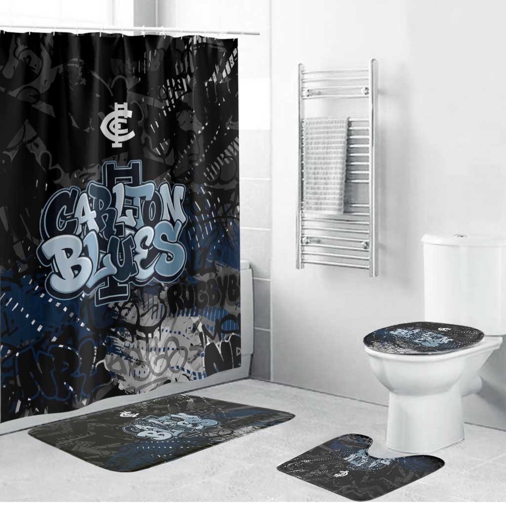 Carlton Blues Bathroom Set Urban Graffiti Street Art - Bold Abstract Spray Paint