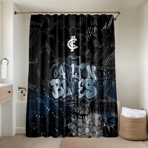 Carlton Blues Bathroom Set Urban Graffiti Street Art - Bold Abstract Spray Paint