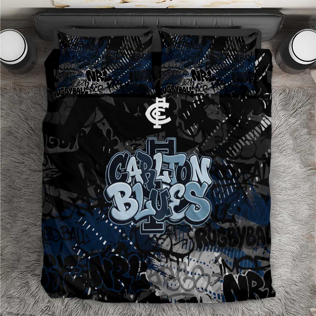 Carlton Blues Bedding Set Urban Graffiti Street Art - Bold Abstract Spray Paint