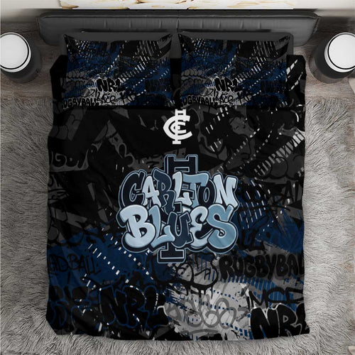 Carlton Blues Bedding Set Urban Graffiti Street Art - Bold Abstract Spray Paint