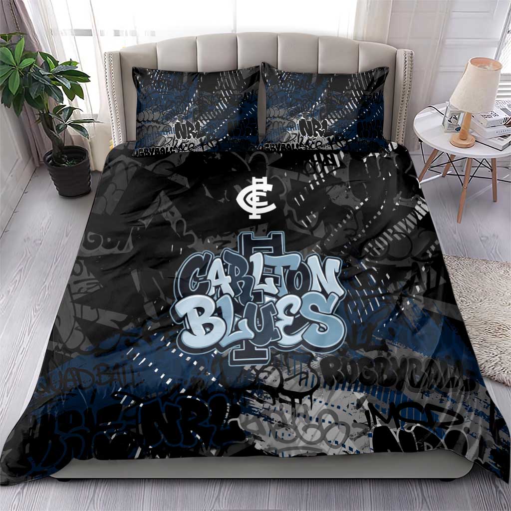 Carlton Blues Bedding Set Urban Graffiti Street Art - Bold Abstract Spray Paint