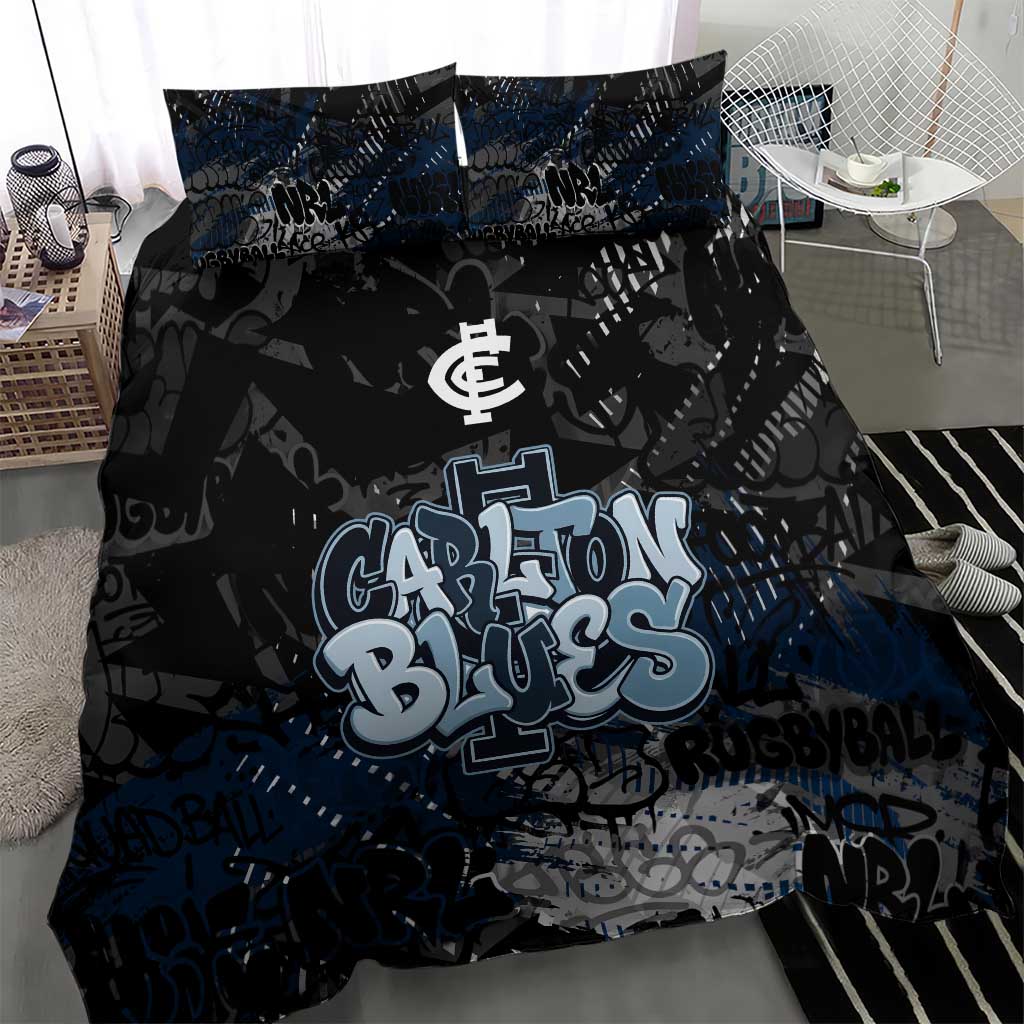 Carlton Blues Bedding Set Urban Graffiti Street Art - Bold Abstract Spray Paint