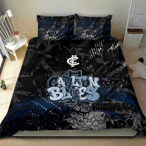 Carlton Blues Bedding Set Urban Graffiti Street Art - Bold Abstract Spray Paint