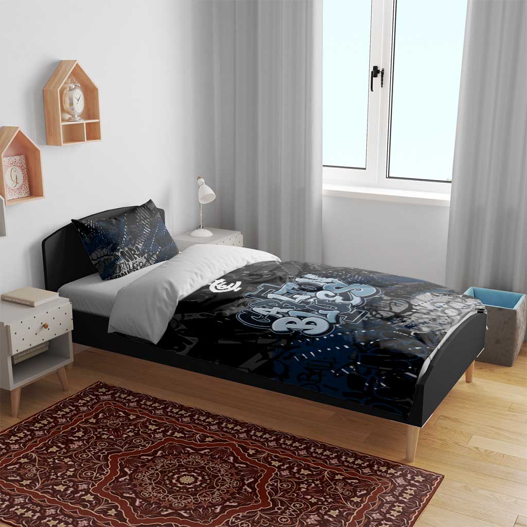 Carlton Blues Bedding Set Urban Graffiti Street Art - Bold Abstract Spray Paint