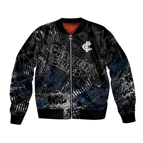 Carlton Blues Bomber Jacket Urban Graffiti Street Art - Bold Abstract Spray Paint