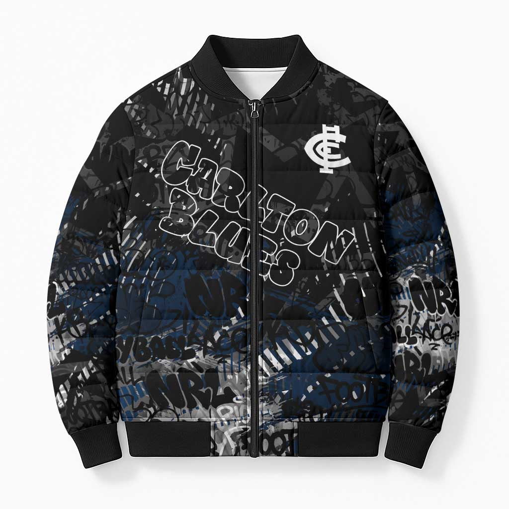Carlton Blues Bomber Puffer Jacket Urban Graffiti Street Art - Bold Abstract Spray Paint
