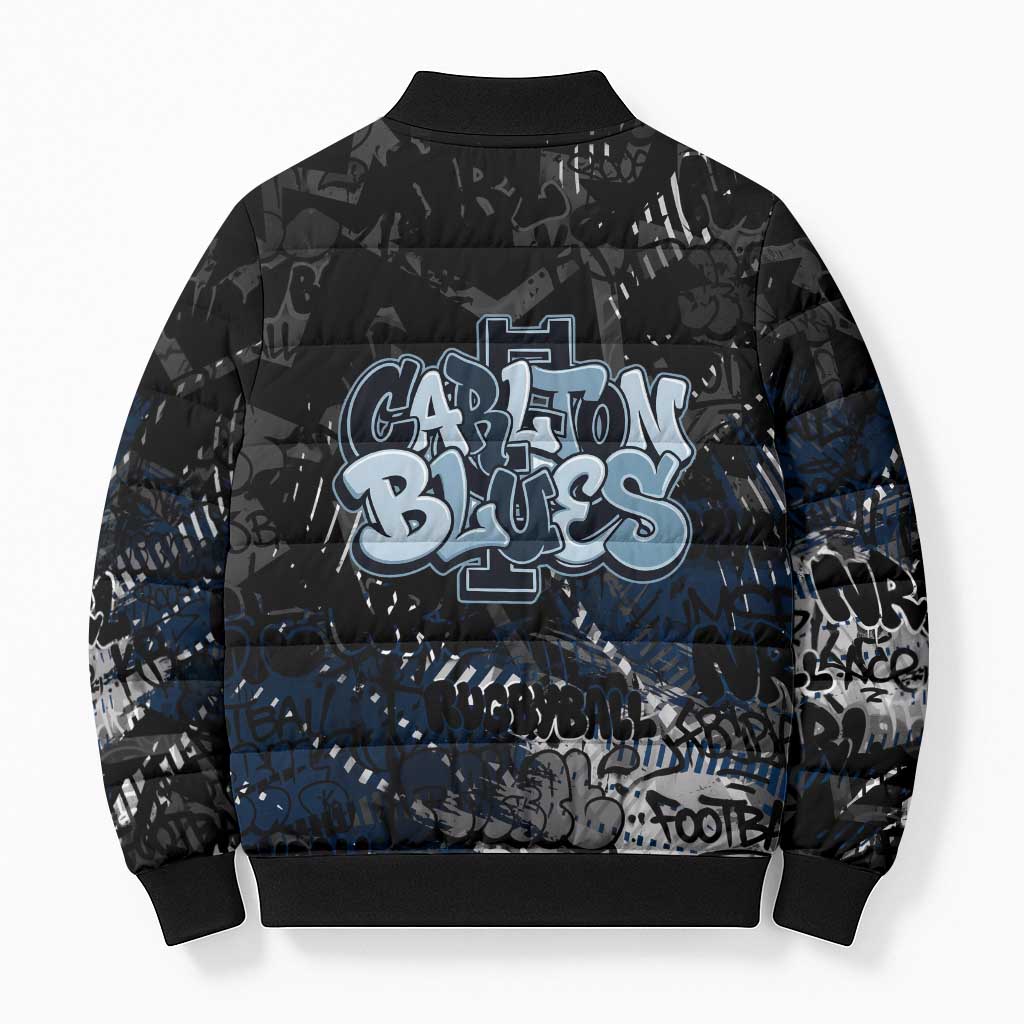 Carlton Blues Bomber Puffer Jacket Urban Graffiti Street Art - Bold Abstract Spray Paint