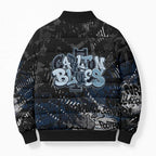 Carlton Blues Bomber Puffer Jacket Urban Graffiti Street Art - Bold Abstract Spray Paint