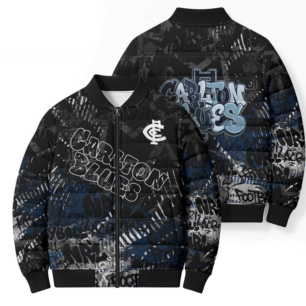 Carlton Blues Bomber Puffer Jacket Urban Graffiti Street Art - Bold Abstract Spray Paint