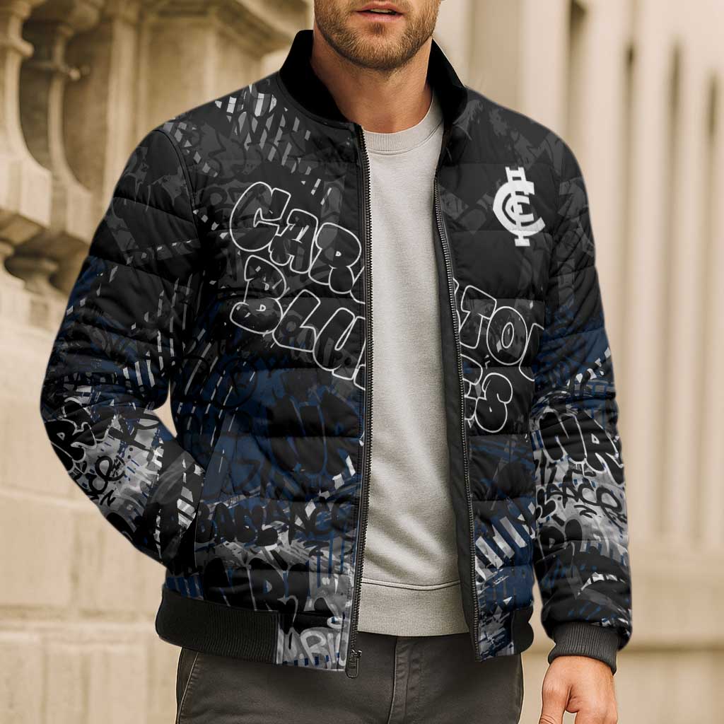Carlton Blues Bomber Puffer Jacket Urban Graffiti Street Art - Bold Abstract Spray Paint