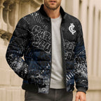 Carlton Blues Bomber Puffer Jacket Urban Graffiti Street Art - Bold Abstract Spray Paint