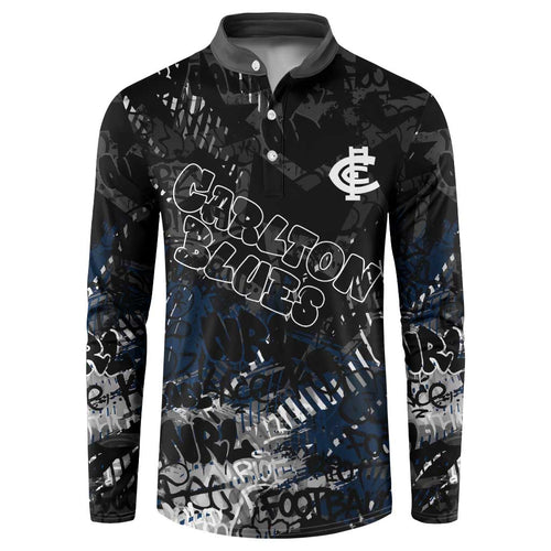Carlton Blues Button Sweatshirt Urban Graffiti Street Art - Bold Abstract Spray Paint