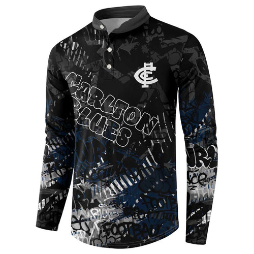 Carlton Blues Button Sweatshirt Urban Graffiti Street Art - Bold Abstract Spray Paint