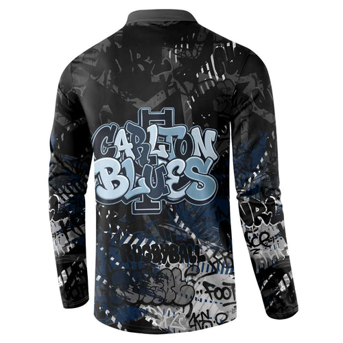 Carlton Blues Button Sweatshirt Urban Graffiti Street Art - Bold Abstract Spray Paint