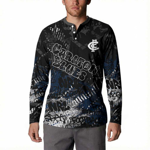 Carlton Blues Button Sweatshirt Urban Graffiti Street Art - Bold Abstract Spray Paint