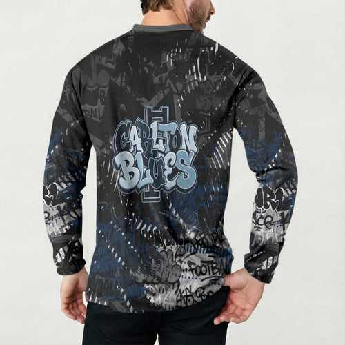 Carlton Blues Button Sweatshirt Urban Graffiti Street Art - Bold Abstract Spray Paint