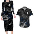 Carlton Blues Couples Matching Long Sleeve Bodycon Dress and Hawaiian Shirt Urban Graffiti Street Art - Bold Abstract Spray Paint