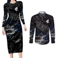 Carlton Blues Couples Matching Long Sleeve Bodycon Dress and Long Sleeve Button Shirt Urban Graffiti Street Art - Bold Abstract Spray Paint