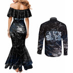 Carlton Blues Couples Matching Mermaid Dress and Long Sleeve Button Shirt Urban Graffiti Street Art - Bold Abstract Spray Paint