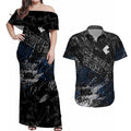 Carlton Blues Couples Matching Off Shoulder Maxi Dress and Hawaiian Shirt Urban Graffiti Street Art - Bold Abstract Spray Paint