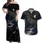 Carlton Blues Couples Matching Off Shoulder Maxi Dress and Hawaiian Shirt Urban Graffiti Street Art - Bold Abstract Spray Paint
