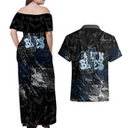 Carlton Blues Couples Matching Off Shoulder Maxi Dress and Hawaiian Shirt Urban Graffiti Street Art - Bold Abstract Spray Paint
