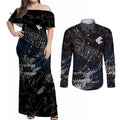Carlton Blues Couples Matching Off Shoulder Maxi Dress and Long Sleeve Button Shirt Urban Graffiti Street Art - Bold Abstract Spray Paint