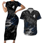 Carlton Blues Couples Matching Short Sleeve Bodycon Dress and Hawaiian Shirt Urban Graffiti Street Art - Bold Abstract Spray Paint