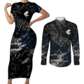 Carlton Blues Couples Matching Short Sleeve Bodycon Dress and Long Sleeve Button Shirt Urban Graffiti Street Art - Bold Abstract Spray Paint